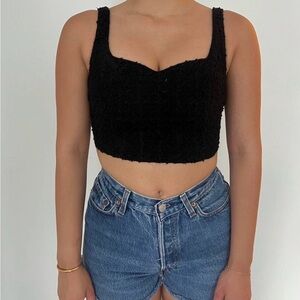 Abercrombie and Fitch black tweed crop top with a sweetheart neckline NWT M Top
